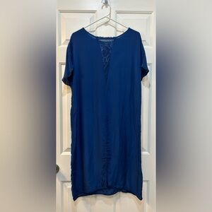 Sundance Caftan Nightgown Satin Shift Dress V Neck Lace Insert Women Size M